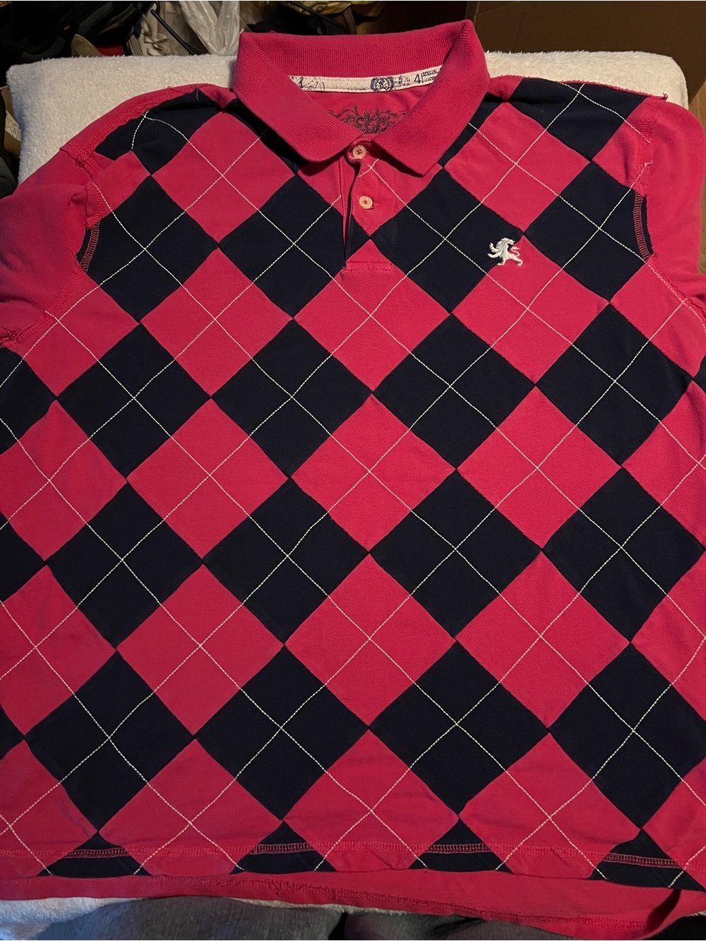 Express Men's Argyle Polo - Pink & Navy